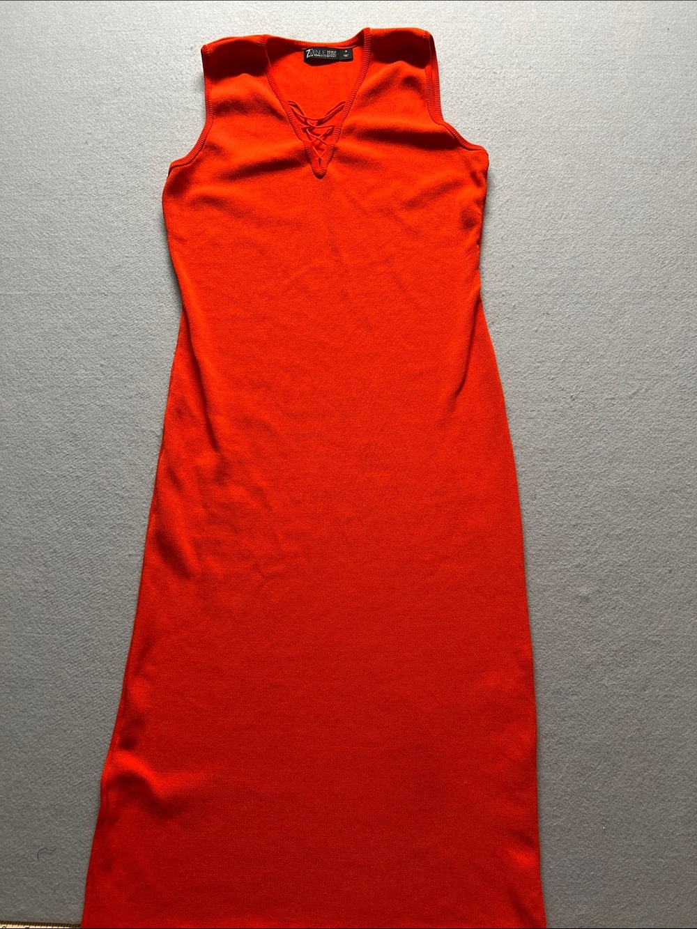 New York & Company Vibrant Orange Lace-Up Midi Dress